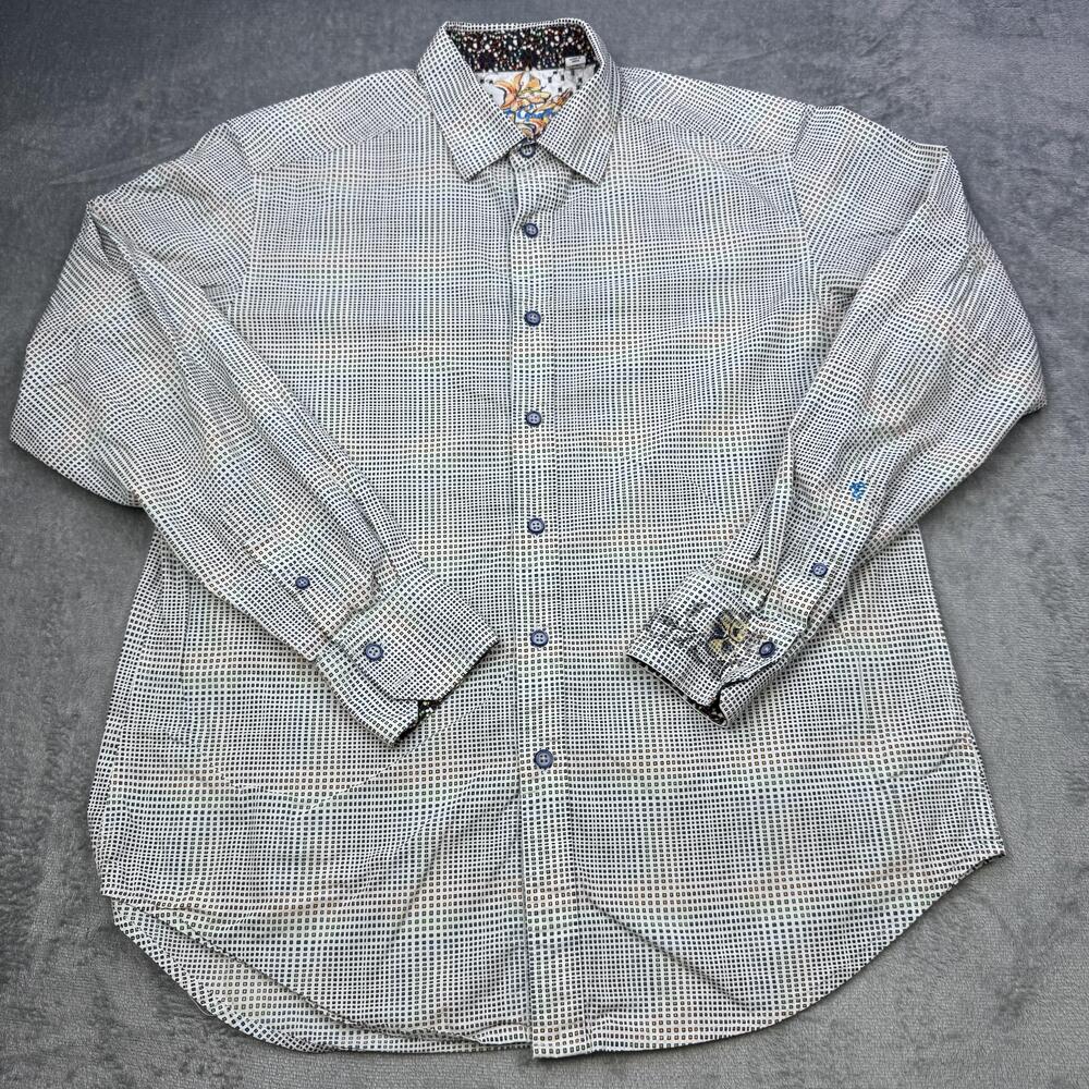 Robert Graham Shirt Mens Medium White Geometric Long Sleeve Button Front